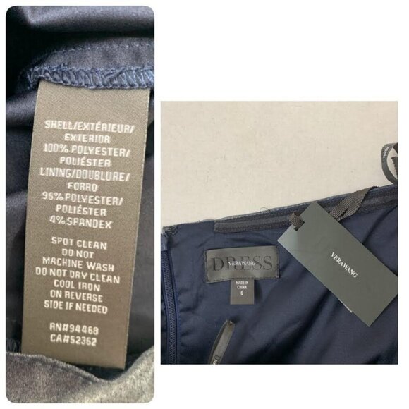 Vera Wang Satin Chiffon Halter V Neck Cocktail Dress Size 6 Navy Metallic - Picture 7 of 11